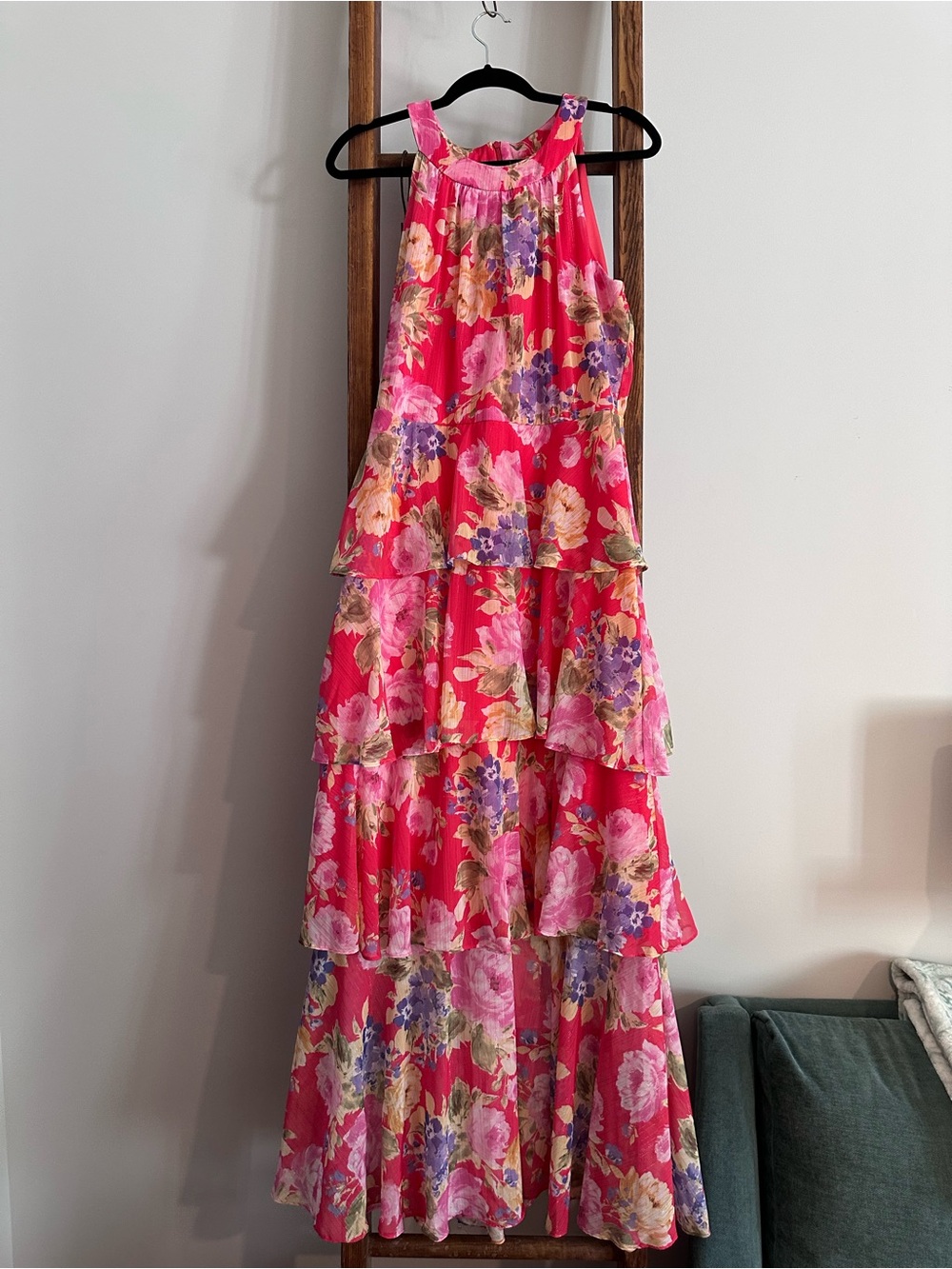 Jessica Howard Bright Pink Floral Tiered Maxi dress